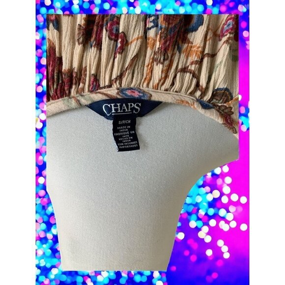 Ralph Lauren Chaps quarter sleeve drawstring keyhole tan floral blouse ladies S - Picture 4 of 7